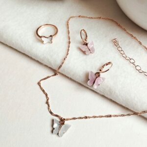 Juego Aretes, Collar y Anillo Butterfly
